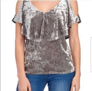 Cable Gauge Crushed Velvet Cold Shoulder Top
